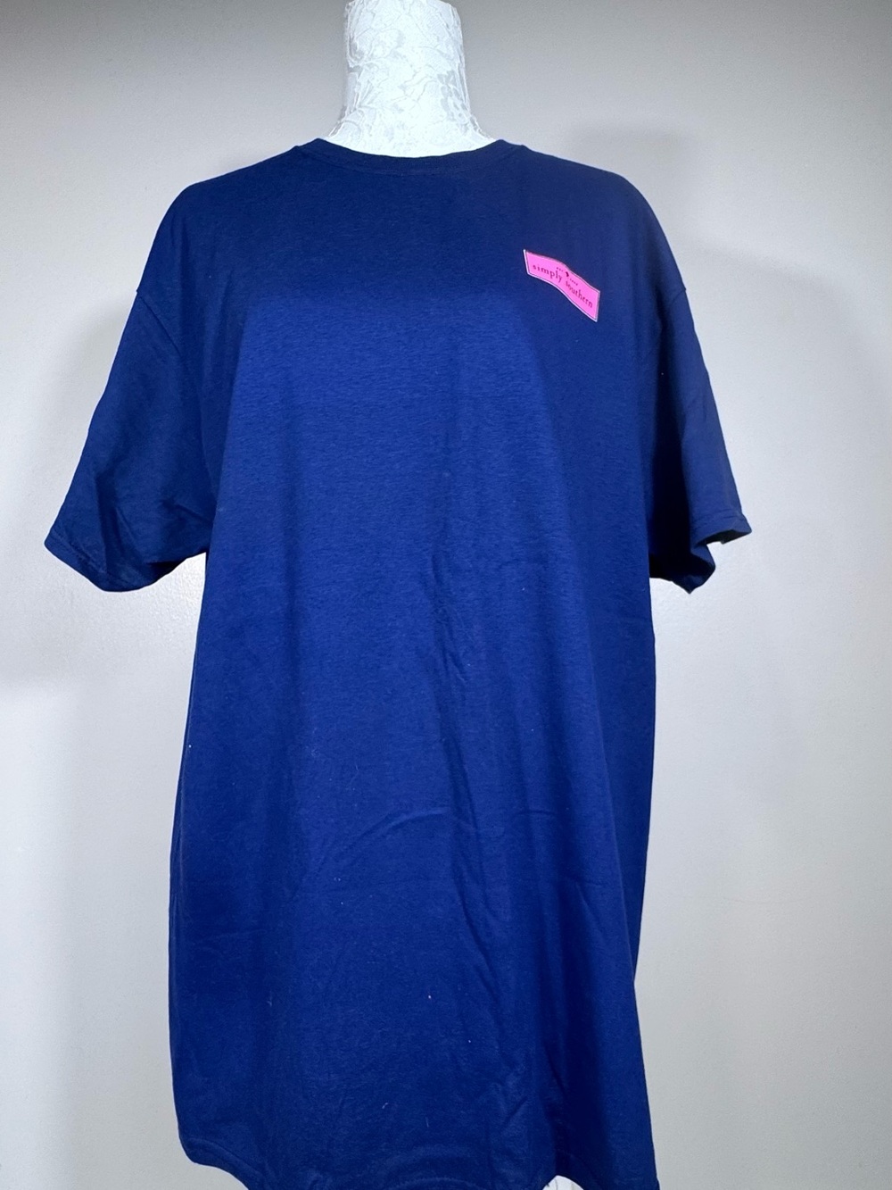 Simply Southern Navy Short-Sleeve Tee with Pink Chest Accent
